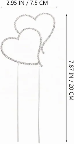 Vista 3 de Decoración para tartas de doble corazón, corazón plateado, aleación de diamantes de imitación, doble corazón, decoración de pastel de boda, tamaño L