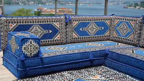 Vista 4 de arabicsofa Sofás seccionales en forma de L de 8 pulgadas de grosor – Juego de sofá tradicional Jalsa para suelo, asientos modulares árabes Majlis