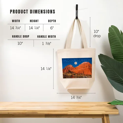 Vista 5 de Lantern Press Amarillo, Texas, Palo Duro Canyon, Moon and Red Rock (100% Cotton Canvas Reusable Tote Bag)