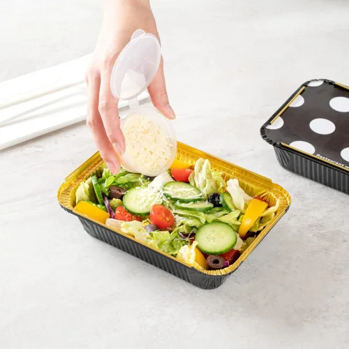 Vista 6 de Restaurantware Contenedores desechables de 16 onzas para llevar, 50 recipientes rectangulares para alimentos, con tapas de lunares, contenedores