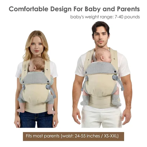 Vista 3 de MISSWISDOM Portabebés para recién nacidos a niños pequeños, portabebés ajustable, portabebés, portabebés canguro con correas de hombro anchas, beige