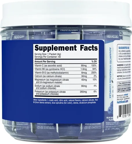 Vista 5 de Nutricost Complejo de electrolitos, sabor a frambuesa azul, 40 paquetes de varillas - Complejo de hidratación avanzada