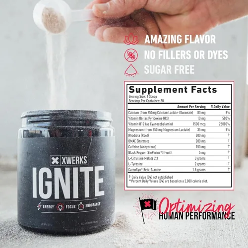 Vista 2 de Xwerks Ignite - Polvo de preentrenamiento para hombres y mujeres, polvo natural de bebida energética preentrenamiento, fórmula keto sin gluten