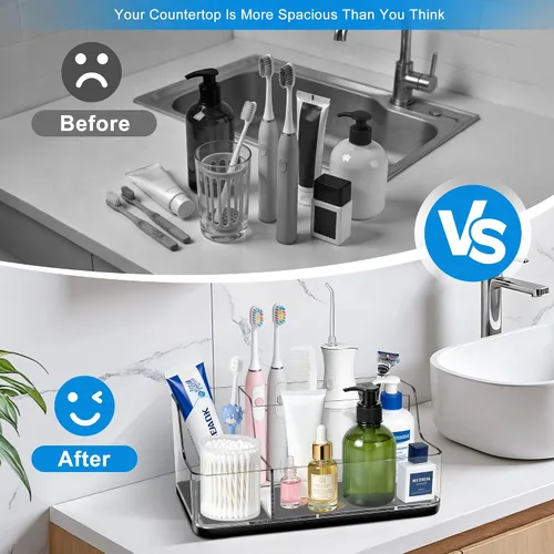 Vista 4 de Caja de almacenamiento de cosméticos negra para tocador y mostrador de baño, lápiz labial y cepillo, organizador de belleza, tocador, organizador