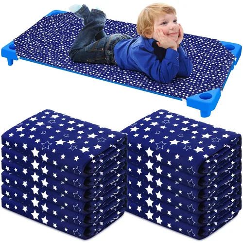 Vista 9 de Peryiter Juego de 6 sábanas para cuna, tamaño estándar de 24 x 51 pulgadas, para tapete de siesta para niños pequeños con bonito patrón y bucles