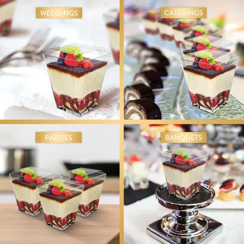 Vista 6 de Mini Copas de Postre con Cucharas (PAQUETE DE 50) (Cucharas Transparentes) (Sin Tapas) – Copas de Plástico de 5 oz para Aperitivos para Parfait