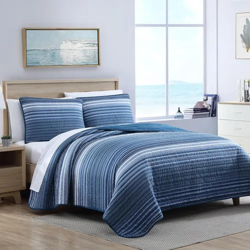 Vista 2 de Nautica - Juego de edredón individual, ropa de cama reversible de algodón con funda a juego, elementos esenciales para dormitorio