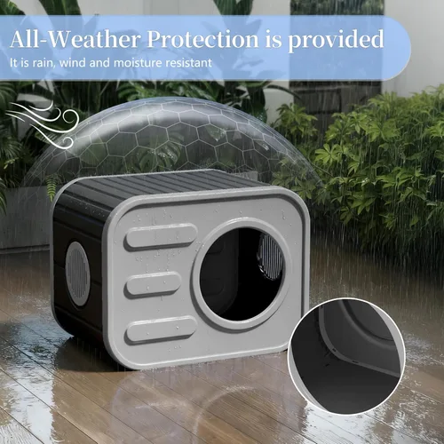 Vista 2 de PatioZen Cama para gatos de interior, casa en cubo, resistente a la intemperie, refugio aislado de plástico con suelo elevado, apilable