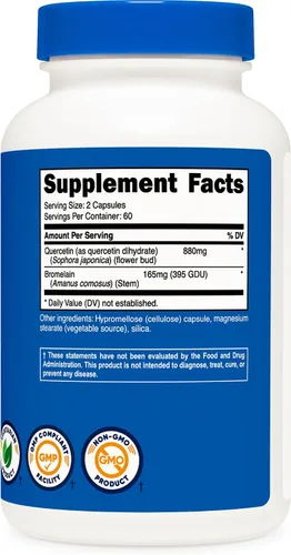 Vista 5 de Nutricost Quercetina 800 mg, 240 Cápsulas con Bromelaína - 120 Porciones
