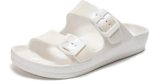 Vista 9 de FUNKYMONKEY - Sandalias bajas cómodas para mujer, hechas de etilvinilacetato, ajustables con hebilla doble