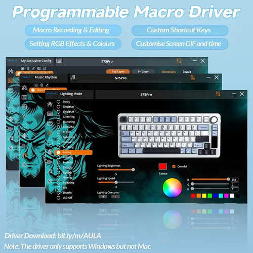 Vista 8 de AULA Teclado mecánico inalámbrico S75 PRO con pantalla y perilla, 75% teclado para juegos intercambiable en caliente con interruptores