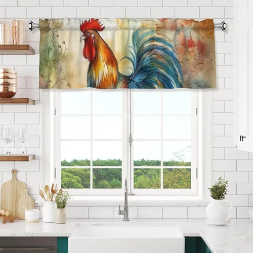 Vista 7 de Valances for Windows Kitchen Valance Curtains 54 x 18 Inch Flowers and Rooster Curtain Valance Rod Pocket Window Valances Blocking Light Short