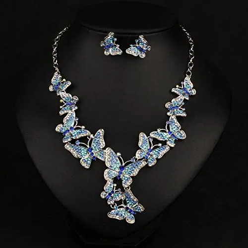 Vista 2 de Enuno - Gargantilla de cristal con diseño de mariposa, collar y pendientes para novias