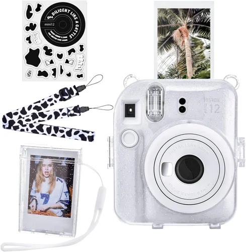 Vista 11 de Funda rígida transparente mejorada con adhesivo de bricolaje para cámara instantánea Fujifilm Instax Mini 12, funda transparente Instax Mini 12