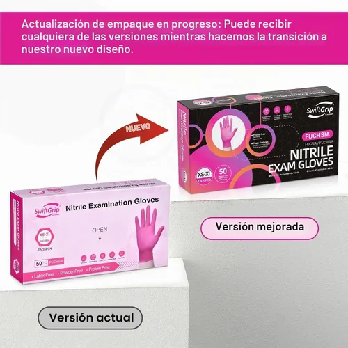 Vista 9 de SwiftGrip Guantes de nitrilo sin polvo, 3 mil, guantes de nitrilo desechables, sin látex, sin polvo, rosa/fucsia