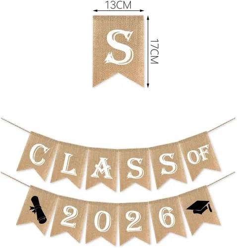 Vista 4 de SWYOUN Cartel de arpillera para fiesta de graduación de la clase de 2026, decoración de aula de grado 2026, suministros de fiesta (blanco)