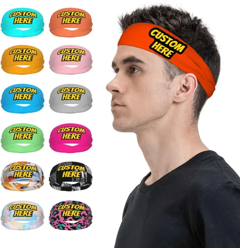 Vista 12 de Diadema deportiva personalizada para añadir cualquier foto texto, logotipo, personalizable, bandas elásticas que absorben la humedad para mujeres