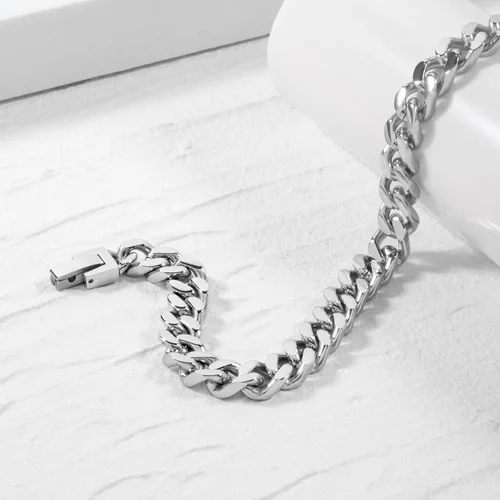 Vista 3 de Tuewut Pulsera de eslabones cubanos de acero inoxidable de 0.315in para hombresmujeresniños, platachapado en oro de 18 quilates de 789 pulgadas