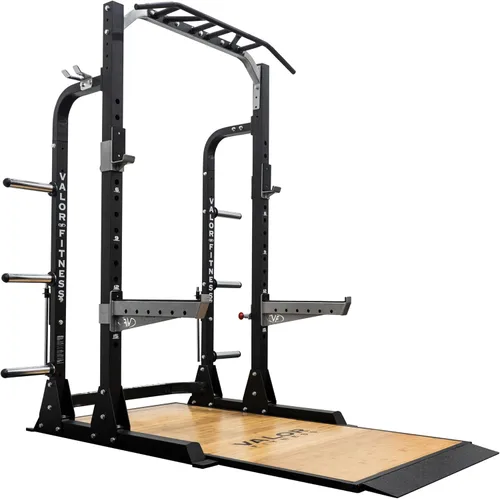 Vista 10 de Valor Fitness Máquina de sentadillas de media rejilla - Estación de dominadas de agarre múltiple de 5 posiciones - Altura ajustable, almacenamiento