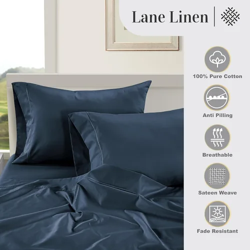 Vista 111 de LANE LINEN - Sábanas individual 100% algodón egipcio suave, cómodo y grueso de calidad de hotel, costuras reforzadas totalmente elásticas, sin