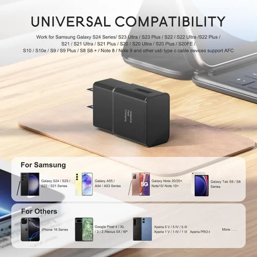 Vista 3 de Samsung Adaptador de carga rápida adaptable bloque de carga rápida cargador de pared enchufe compatible con Galaxy