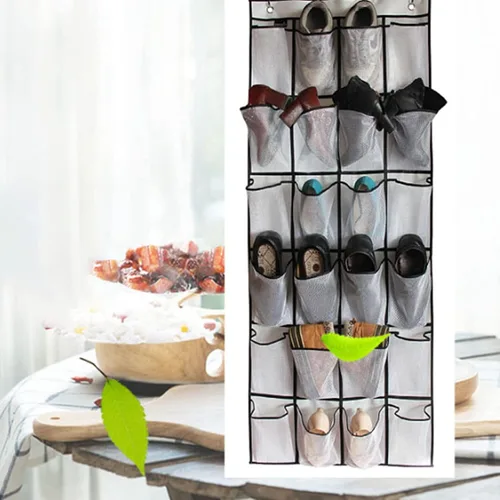 Vista 6 de Organizador de zapatos para colgar sobre la puerta, antideslizante para colgar zapatos, soporte para zapatos detrás de la puerta con 24 bolsillos