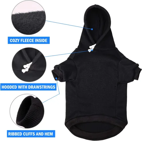 Vista 4 de Sudadera con capucha para perros pequeños, ropa para mascotas, diseño de lana cuadriculada negro, cálido y suave, transpirable, cómodo (Talla S)
