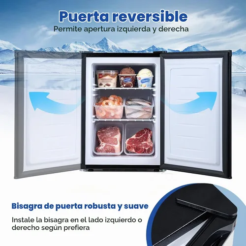 Vista 5 de COSTWAY Congelador pequeño de 2.1 pies cúbicos, mini congelador vertical compacto con puerta individual reversible, 7 termostatos ajustables, bajo
