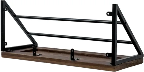 Vista 7 de MyGift Urban Industrial - Estante flotante de cocina de madera maciza quemada con soportes de metal negro para ollas y sartenes con 12 ganchos en S