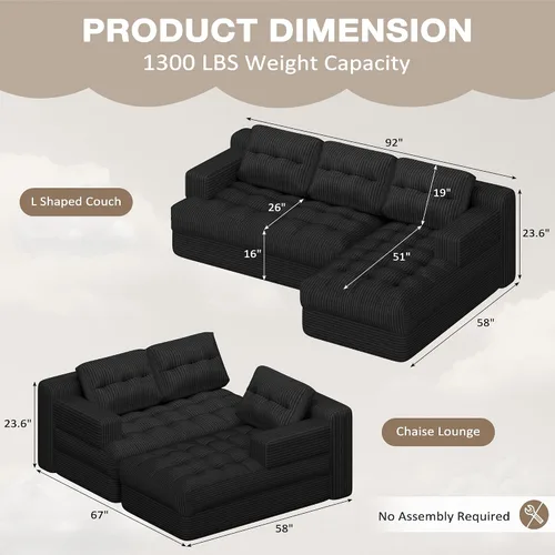 Vista 2 de Sofá deshuesado, sofá modular sin hueso con asiento profundo y diván para espacios pequeños, sofá tapizado en la nube, sofás seccionales sin hueso