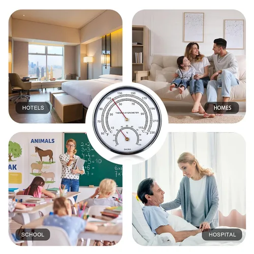 Vista 6 de Termómetro de sauna Fahrenheit 2 en 1, termómetro de pared Fahrenheit, accesorios de sauna centígrados e higrómetro humedad interior se puede