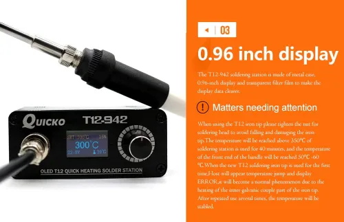 Vista 7 de QUICKO Estación de soldadura digital DC24V T12-942 Temperatura ajustable Autosleep/apagado automático/impulso de una tecla Viene con punta