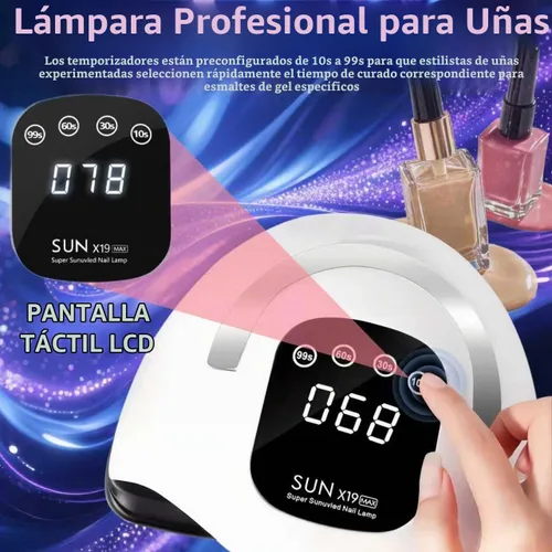 Vista 4 de Lámpara de uñas LED UV con 72 cuentas, lámparas de curado de uñas de 320 W para esmalte de gel con sensor automático/4 ajustes de temporizador