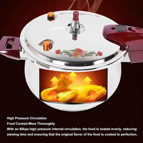 Vista 8 de Olla a presión, 80KPA de acero inoxidable multifuncional con mango ergonómico, olla a presión para uso doméstico (6 l)