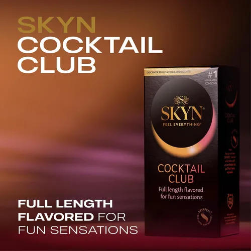 Vista 2 de SKYN Cocktail Club - Condones con sabor – 10 unidades – Condones lubricados, sin látex, de longitud completa con sabor para sensaciones divertidas