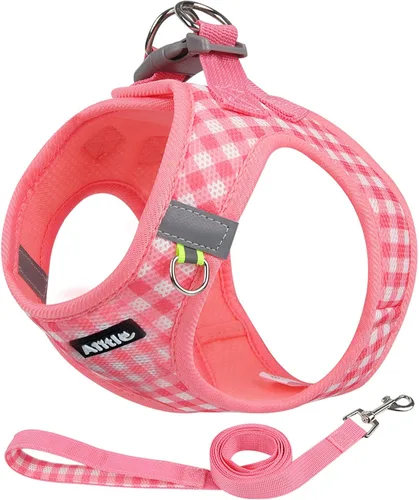 Vista 10 de AIITLE Juego de arnés y correa para perro, sin tirones, arnés de malla suave reflectante para cachorros y gatos extra pequeños, arnés de chaleco a