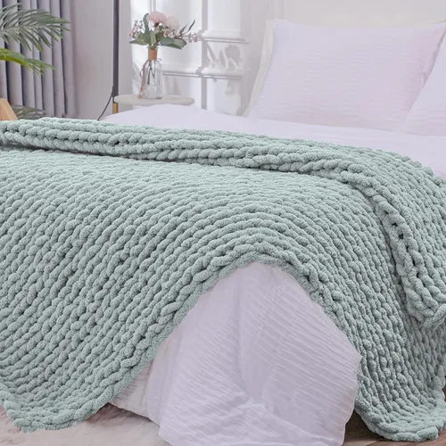 Vista 73 de Bigacogo - Cobija de punto grueso de 40 x 40 pulgadas, de felpilla, 100% tejida a mano, cobija pequeña de punto trenzado suave y grueso, con nudo