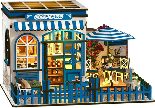Vista 11 de Kit de construcción de casa en miniatura DIY, kit de rincón de lectura de panadería, rompecabezas de madera en 3D para estanterías, kit de casa