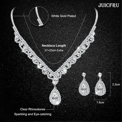 Vista 5 de Juego de joyas de plata para mujer, juego de joyería nupcial para boda, collar de lágrima, aretes, joyería de graduación de plata para mujeres