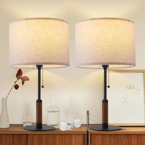 Vista 11 de Lámpara de mesa moderna de mediados de siglo de 21 pulgadas con interruptor de cadena de tracción, lámparas de noche de luz de 3