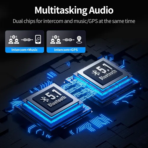 Vista 3 de JESIMAIK Auriculares Bluetooth para Casco de Motocicleta, Sistema de Comunicación de Casco de 2KM de 10 Vías, Intercomunicador de Audio Multitarea