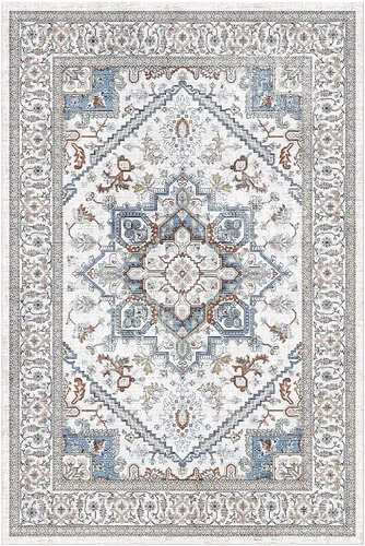 Vista 290 de OPPODREAM Alfombras suaves, pequeñas y lavables con parte trasera antideslizante, alfombra de cachemira sintética de pelo bajo, 2 x 3 pies, azul