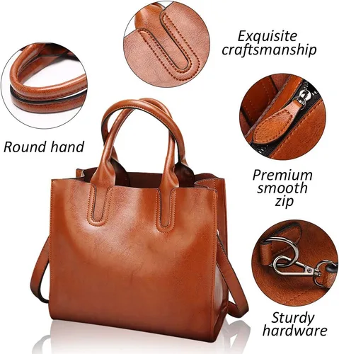Vista 5 de Pahajim Bolsos de mano y bolsos de cuero para mujer con asa superior, bolsas de mano para mujer