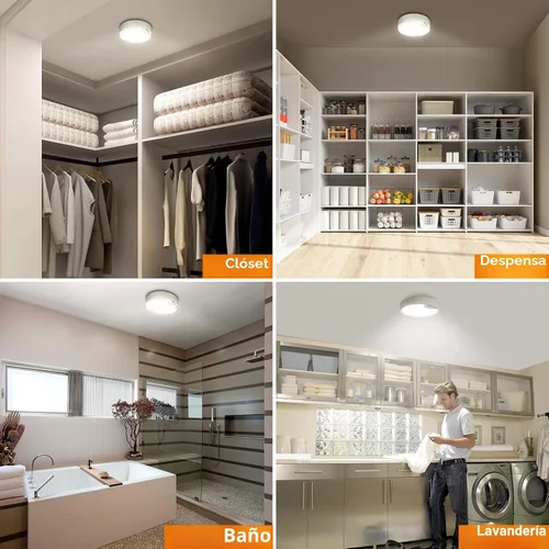 Vista 7 de TOOWELL Lámpara de techo con sensor de movimiento, funciona con pilas, luces de techo LED para interiores, para armario, pasillo, despensa