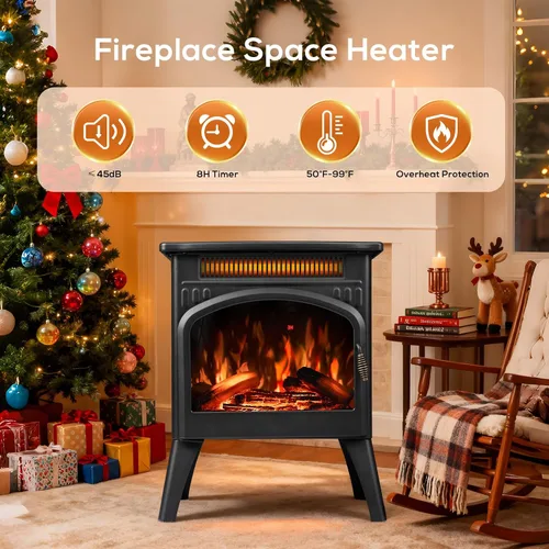 Vista 3 de ZAFRO Chimenea eléctrica independiente de 21 pulgadas con control remoto, calentador de espacio de chimenea con color de llama ajustable y brillo