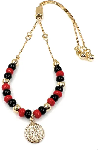 Vista 2 de LESLIE BOULES Pulsera de oro de San Benito para mujer, joyería de protección, Latón