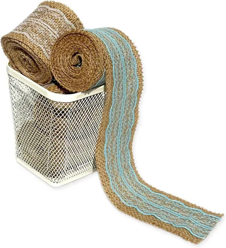 Vista 5 de LWR CRAFTS Cinta de arpillera natural con encaje (azul)