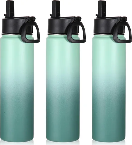 Vista 17 de Volhoply Botella de agua aislada de 24 onzas con tapa con popote, botellas deportivas de boca ancha de acero inoxidable con asa, tazas de vacío