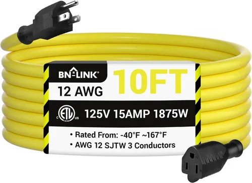 Vista 13 de BN-LINK Cable de extensión para electrodomésticos de 3 pies, cable de alimentación resistente de 15 amperios, 14/3 SPT-3, enchufe plano con conexión