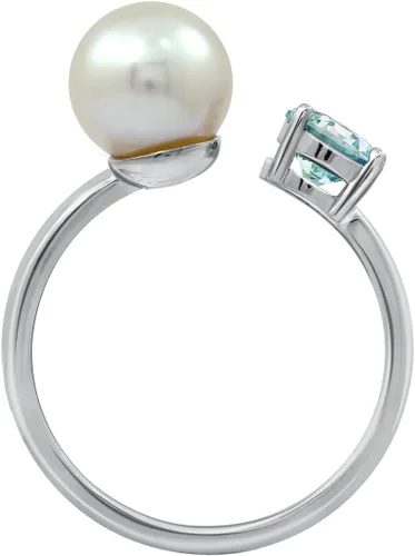 Vista 19 de Amazon Essentials Anillo de perlas de agua dulce con circonita cúbica de plata esterlina chapada en platino (anteriormente colección Amazon)
